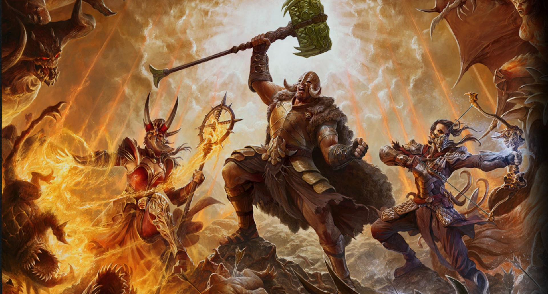 A barbarian wields a hammer for Temper Manuals in key art for the Tempering mechanic in Diablo 4 season 4.