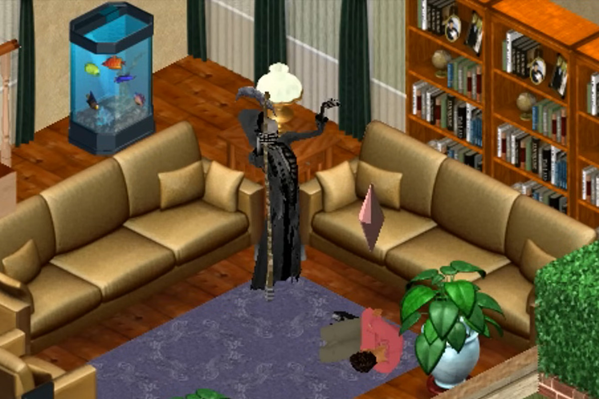 the Grim Reaper in The Sims claiming a lifeless body