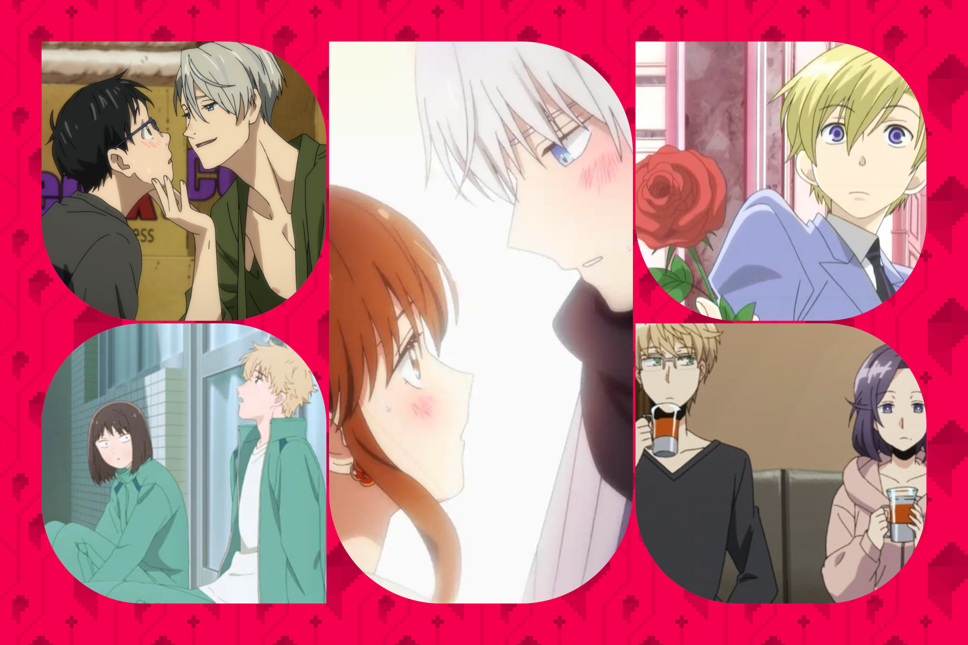 A collage of romance anime moments 